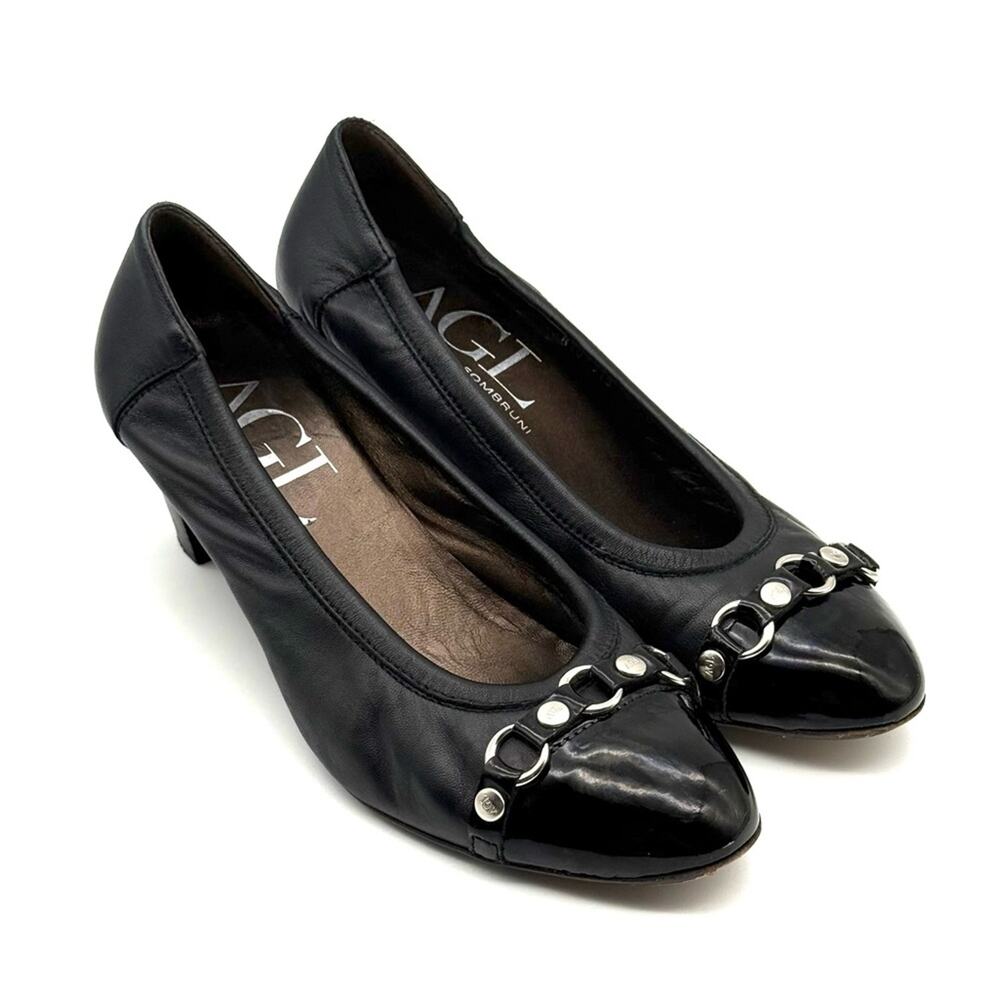 AGL Attilio Giusti Leombruni Black Leather Cap Toe Heel EU 39.5 US 9.5